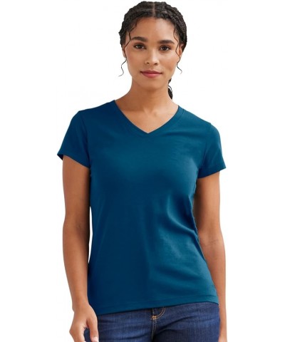 Women's Organic Pima Cotton Short Sleeve V-Neck T-Shirt Peacock $14.70 T-Shirts