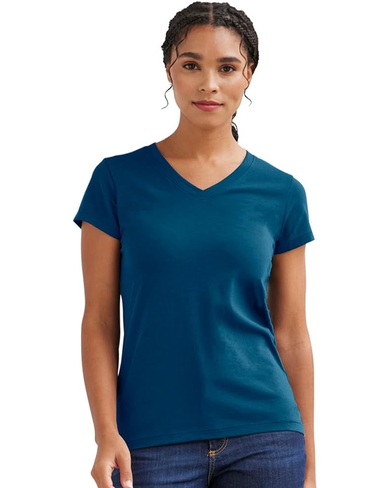 Women's Organic Pima Cotton Short Sleeve V-Neck T-Shirt Peacock $14.70 T-Shirts