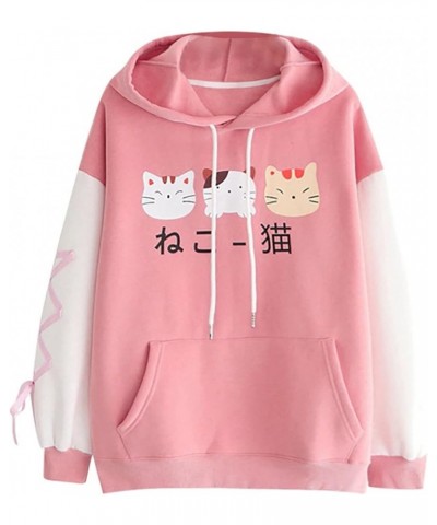 Hoodies for Women, Teen Girls Japanese Kawaii Style Kitty Cat Printed Hooded Pullovers Long Sleeve Sweatshirt Tops Pink $9.34...