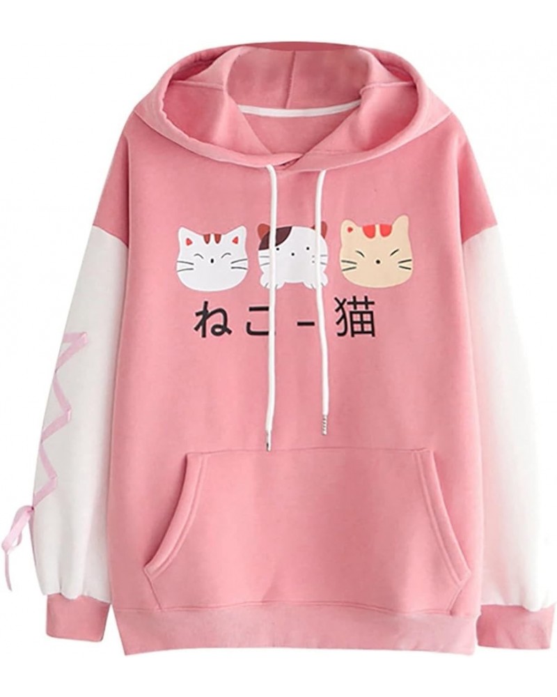 Hoodies for Women, Teen Girls Japanese Kawaii Style Kitty Cat Printed Hooded Pullovers Long Sleeve Sweatshirt Tops Pink $9.34...