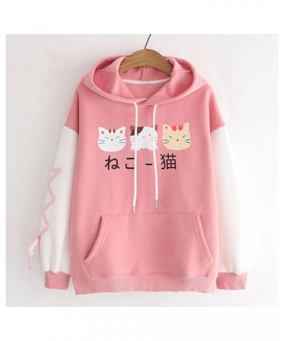 Hoodies for Women, Teen Girls Japanese Kawaii Style Kitty Cat Printed Hooded Pullovers Long Sleeve Sweatshirt Tops Pink $9.34...