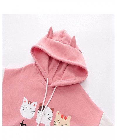 Hoodies for Women, Teen Girls Japanese Kawaii Style Kitty Cat Printed Hooded Pullovers Long Sleeve Sweatshirt Tops Pink $9.34...