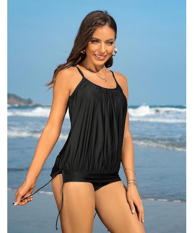 Womens Blouson Tankini Tops Only Loose Fit Swim Top Scoop Neck Bathing Suits Top Padded Swimsuit Top No Bottom Black $19.13 S...