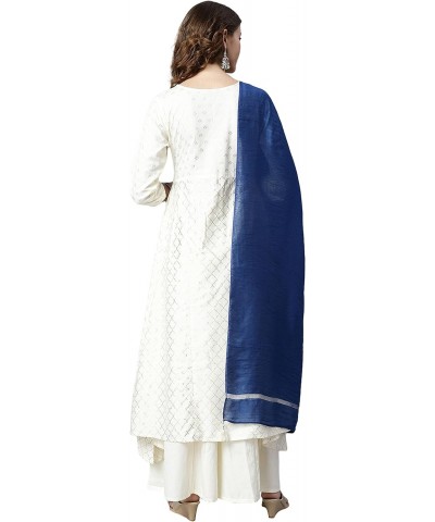 Indian Women's Off- White Yoke Printed Poly Silk Kurta with Palazzo and Dupatta $30.15 Tops