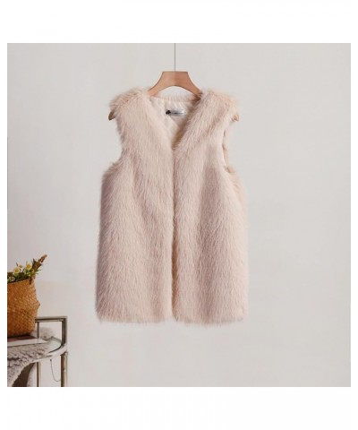 Winter Coats for Women with Hood Plush Faux Fur Jacket Fuzzy Soft Sherpa Vest Mid Length Winter Vest Comfy Clothes Beige - Sh...