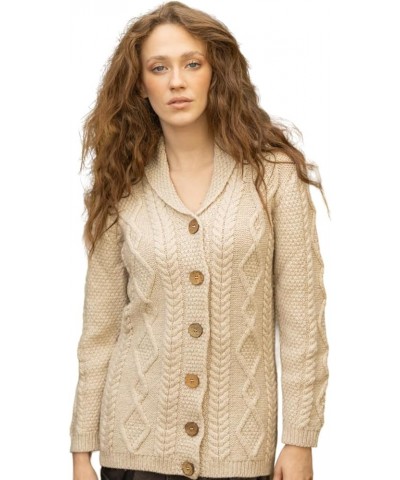 Shawl Neck Cardigan for Ladies 100% Merino Wool Buttoned V-Neck Sweater Made in Ireland Parsnip $45.54 Sweaters