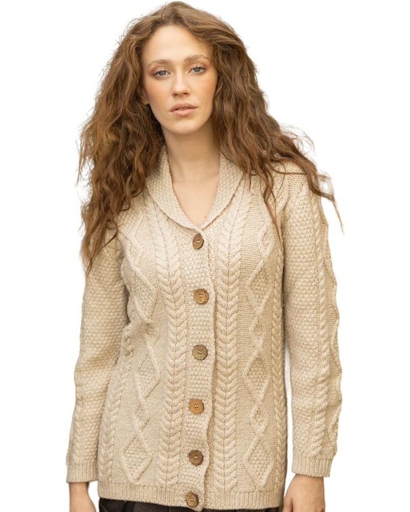 Shawl Neck Cardigan for Ladies 100% Merino Wool Buttoned V-Neck Sweater Made in Ireland Parsnip $45.54 Sweaters