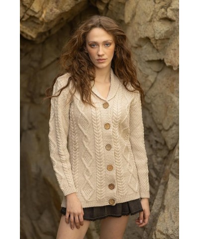 Shawl Neck Cardigan for Ladies 100% Merino Wool Buttoned V-Neck Sweater Made in Ireland Parsnip $45.54 Sweaters