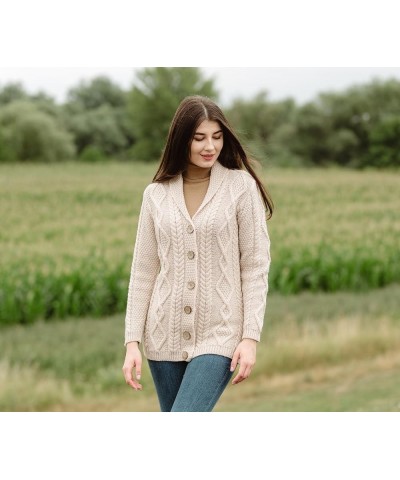 Shawl Neck Cardigan for Ladies 100% Merino Wool Buttoned V-Neck Sweater Made in Ireland Parsnip $45.54 Sweaters