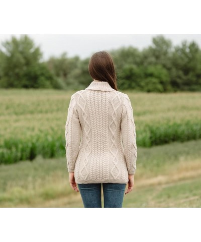 Shawl Neck Cardigan for Ladies 100% Merino Wool Buttoned V-Neck Sweater Made in Ireland Parsnip $45.54 Sweaters