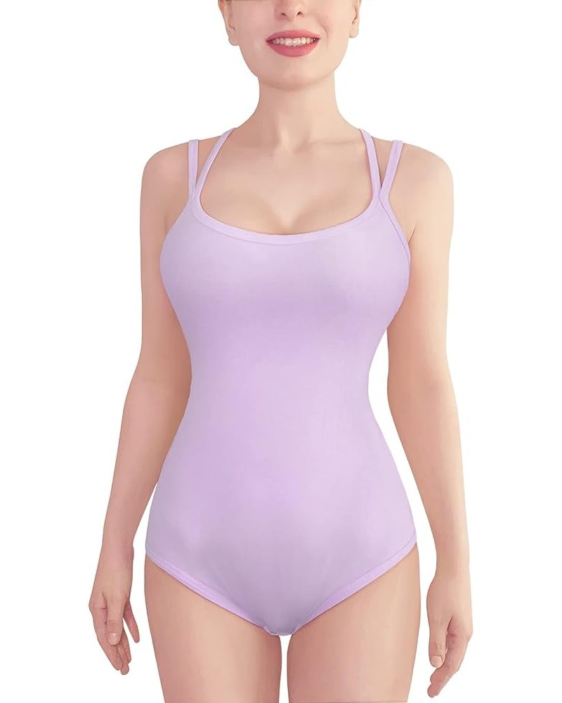 Cotton Romper Onesie Pajamas Bodysuit - Strappy Camisole Bodysuit Purple $17.50 Bodysuits