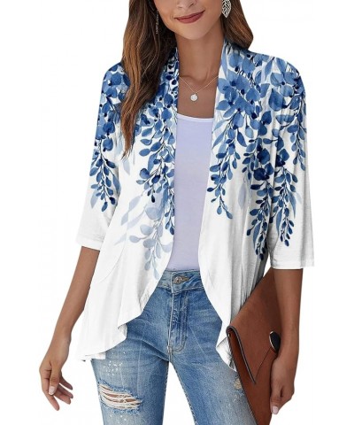 Cardigan for Women,2023 Summer Dressy Casual Open Front 3/4 Sleeve Tops Trendy Floral Ruffle Irregular Hem Shirts C-blue $7.6...