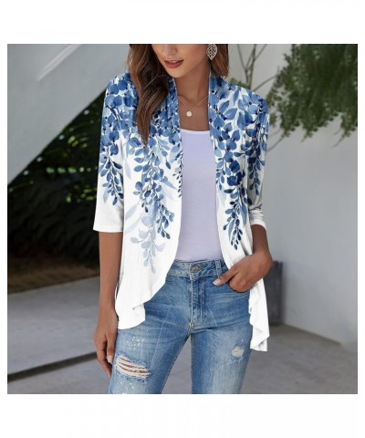 Cardigan for Women,2023 Summer Dressy Casual Open Front 3/4 Sleeve Tops Trendy Floral Ruffle Irregular Hem Shirts C-blue $7.6...