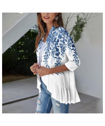 Cardigan for Women,2023 Summer Dressy Casual Open Front 3/4 Sleeve Tops Trendy Floral Ruffle Irregular Hem Shirts C-blue $7.6...