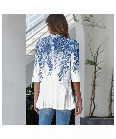 Cardigan for Women,2023 Summer Dressy Casual Open Front 3/4 Sleeve Tops Trendy Floral Ruffle Irregular Hem Shirts C-blue $7.6...