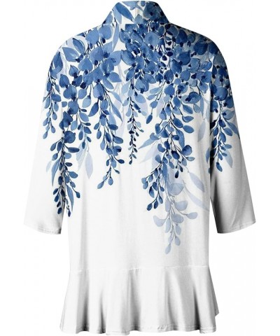 Cardigan for Women,2023 Summer Dressy Casual Open Front 3/4 Sleeve Tops Trendy Floral Ruffle Irregular Hem Shirts C-blue $7.6...