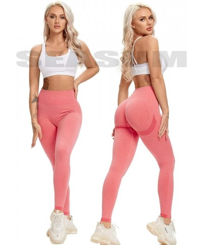 Women High Waisted Seamless Leggings Smile Contour Workout Gym Yoga Pants Tights C Booty Smile Pink $12.99 Leggings