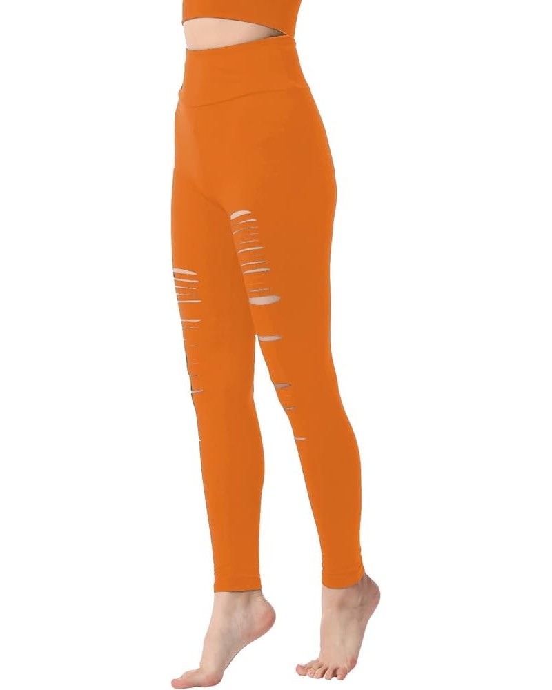 High Waist Yoga Pants Cutout Ripped Skinny Leggings for Women Super Soft and Comfortable Orange5 $9.27 Leggings