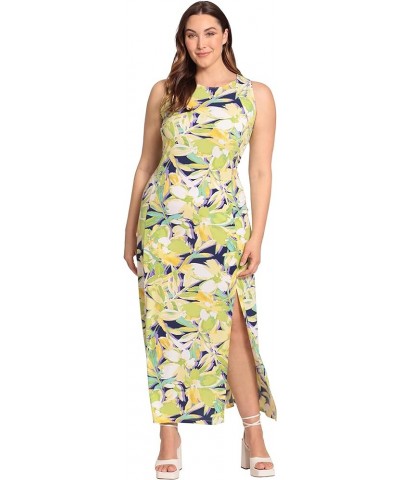 Women's Dual Slit Maxi Dress Vacation Occasion Event Guest of Navy/Light Yellow $10.01 Dresses