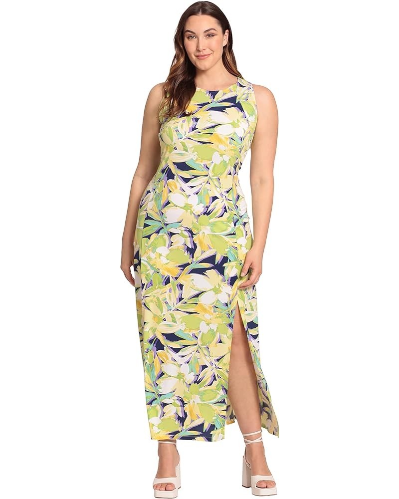 Women's Dual Slit Maxi Dress Vacation Occasion Event Guest of Navy/Light Yellow $10.01 Dresses