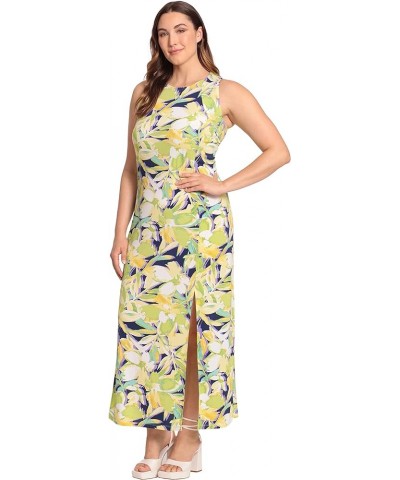 Women's Dual Slit Maxi Dress Vacation Occasion Event Guest of Navy/Light Yellow $10.01 Dresses