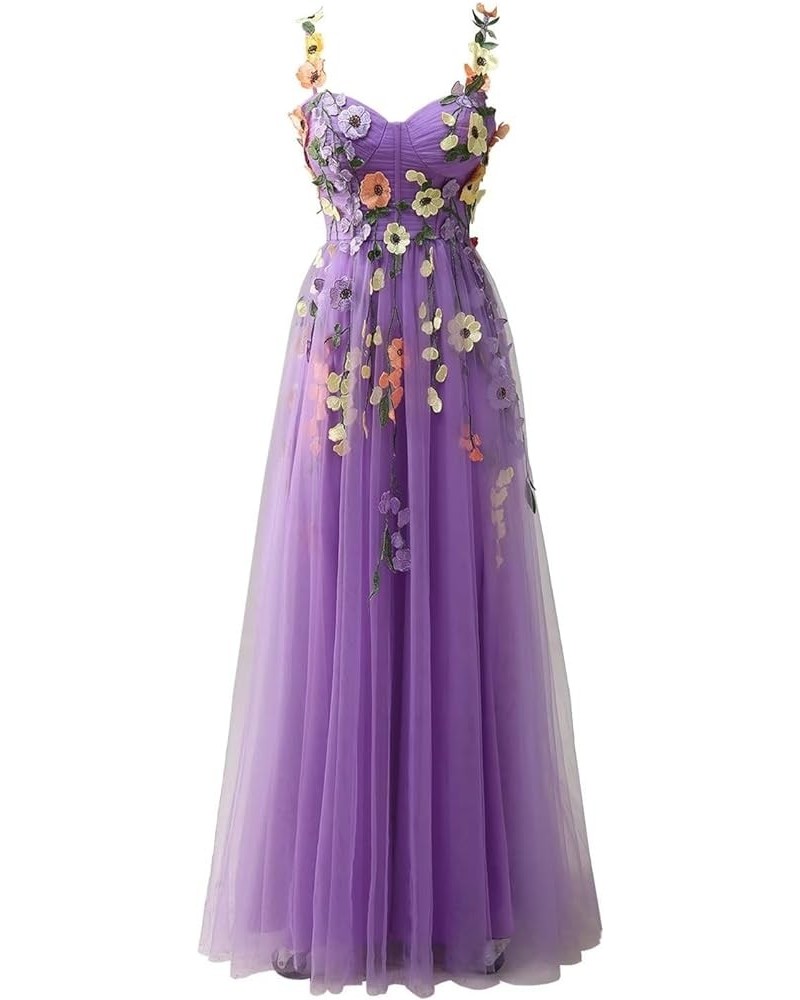 Women's 3D Flower Applique Prom Dresses Homecoming Dress with Embroidered Tulle Formal Party Gowns A Purple $44.54 Dresses