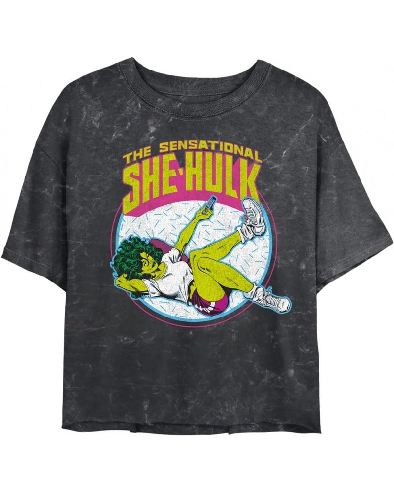 Classic She Hulk Women's Mineral Wash Short Sleeve Crop Tee Black $15.83 T-Shirts