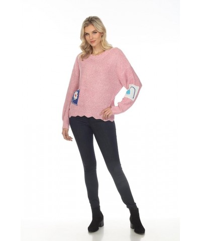 Women's Plus Size Casual Scoop Neck Long Sleeve Comfy Pullover Sweaters Tunics Pink-2 $31.34 Sweaters