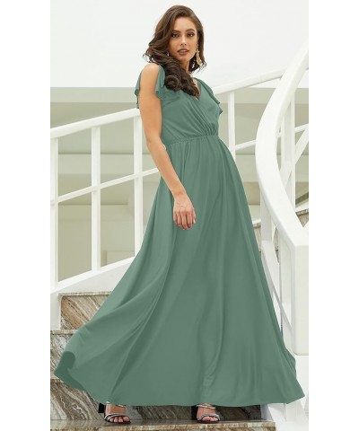 Womens Long V-Neck Ruffle Sleeveless Bridesmaid Prom Gown Maxi Dress Seafoam Pale Green $22.03 Dresses