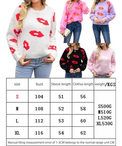 Women Cute Heart Print Sweaters Sexy Lips Graphic Long Sleeve Crewneck Knitted Pullover Fall Winter Jumper G Rose Red Lips $1...