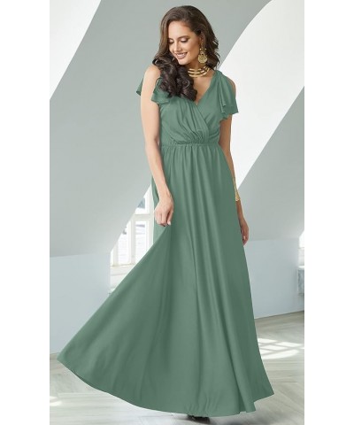 Womens Long V-Neck Ruffle Sleeveless Bridesmaid Prom Gown Maxi Dress Seafoam Pale Green $22.03 Dresses