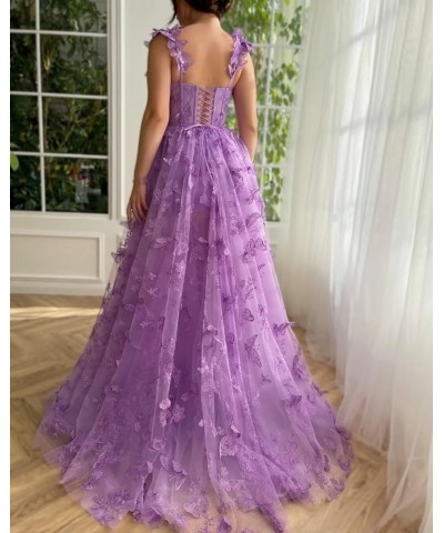 3D Butterfly Prom Dresses 2024 Long Lace Applique Tulle Ball Gown for Women Formal Evening Party Gown with Slit Silver $39.90...