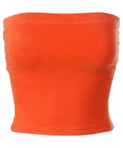 Women's Basic Casual Ruched Side Stretchy Tube Tops Orange $20.99 Activewear