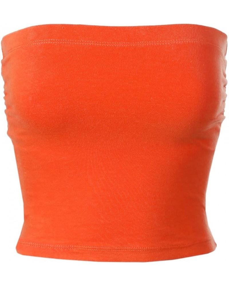 Women's Basic Casual Ruched Side Stretchy Tube Tops Orange $20.99 Activewear