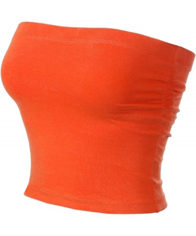 Women's Basic Casual Ruched Side Stretchy Tube Tops Orange $20.99 Activewear