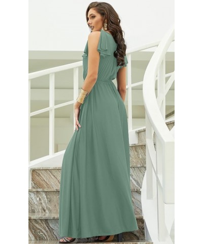 Womens Long V-Neck Ruffle Sleeveless Bridesmaid Prom Gown Maxi Dress Seafoam Pale Green $22.03 Dresses