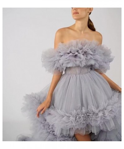 High Low Tulle Prom Dresses Long Ball Gown for Women Puffy Ruffles Off Shoulder Evening Party Dress Orange $46.40 Dresses