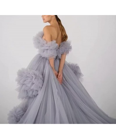 High Low Tulle Prom Dresses Long Ball Gown for Women Puffy Ruffles Off Shoulder Evening Party Dress Orange $46.40 Dresses