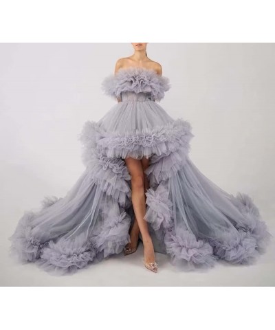 High Low Tulle Prom Dresses Long Ball Gown for Women Puffy Ruffles Off Shoulder Evening Party Dress Orange $46.40 Dresses