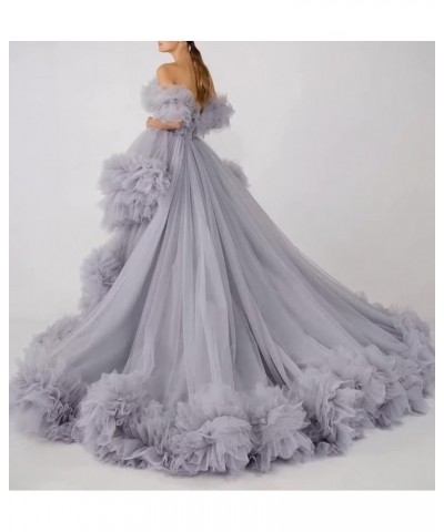 High Low Tulle Prom Dresses Long Ball Gown for Women Puffy Ruffles Off Shoulder Evening Party Dress Orange $46.40 Dresses