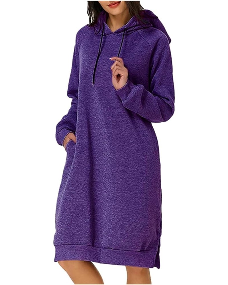 The Warmy Oversized Hoodie Dress For Womens Hoodies Pullover Long Sleeve Hoodies with Pocket A02-purple $12.60 Activewear