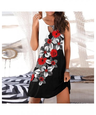 Summer Dresses for Women 2024 Casual Sleeveless Floral Boho Beach Dress Cover Ups Short Tank Swing Sun Dress Q-red $8.99 Swim...