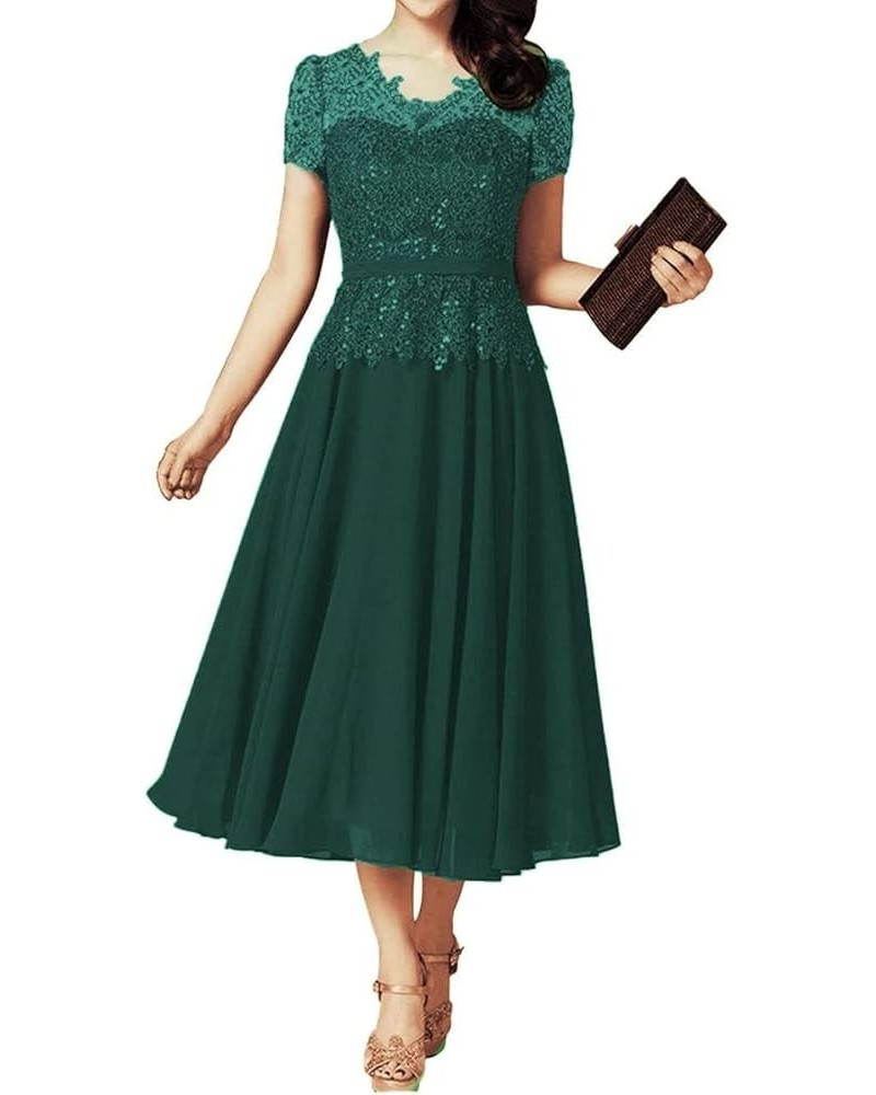 Tea Length Mother of The Bride Dresses with Sleeves Laces Appliques Beaded Mother of The Groom Dresses for Wedding Teal $37.7...