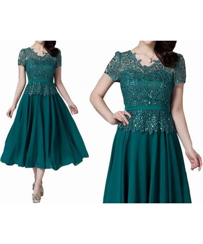 Tea Length Mother of The Bride Dresses with Sleeves Laces Appliques Beaded Mother of The Groom Dresses for Wedding Teal $37.7...