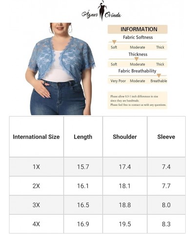 Plus Size Women's Bolero Shrug Short Sleeve Open Front Lace Crochet Cardigan Blue $12.30 Sweaters