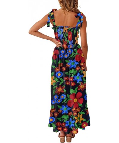 Women's Boho Dress Summer Spaghetti Strap Square Neck Flowy Ruffle Beach Long Maxi Dress Black Printed $16.17 Dresses