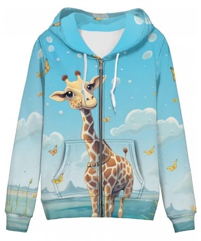 XS-5XL Zip Up Hoodie for Women Sweatshirt Pullover Giraffe Butterfly $17.86 Hoodies & Sweatshirts