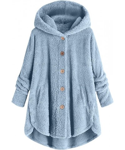 Fleece Jackets for Women Plus Size Button Plush Tops Hooded Patchwork Loose Cardigan Wool Coat Winter Jacket Outwear Q02light...