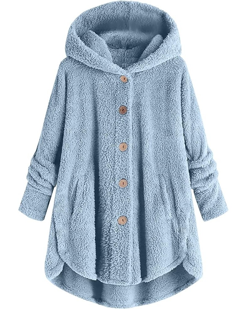 Fleece Jackets for Women Plus Size Button Plush Tops Hooded Patchwork Loose Cardigan Wool Coat Winter Jacket Outwear Q02light...