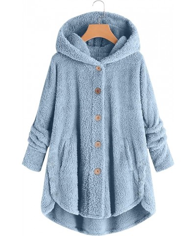 Fleece Jackets for Women Plus Size Button Plush Tops Hooded Patchwork Loose Cardigan Wool Coat Winter Jacket Outwear Q02light...